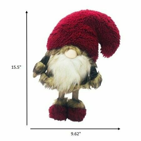 Homeroots 15.5 x 7.25 x 9.62 in. Big Red Fur Hat Cheetah Coat Gnome 399319